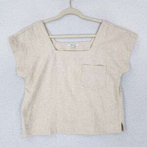 Madewell Shirt Womens Small Cream Natural Linen Cotton Square Neck Top NEW